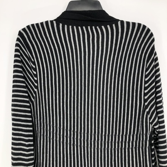 Soft Surroundngs Womens Cardigan Sweater Large Cashmere Angora Knit Black Stripe - Picture 4 of 6